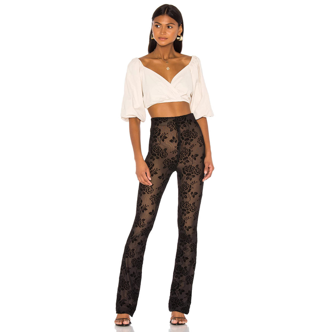 Damen Transparente Blumengemusterte Hose Drune