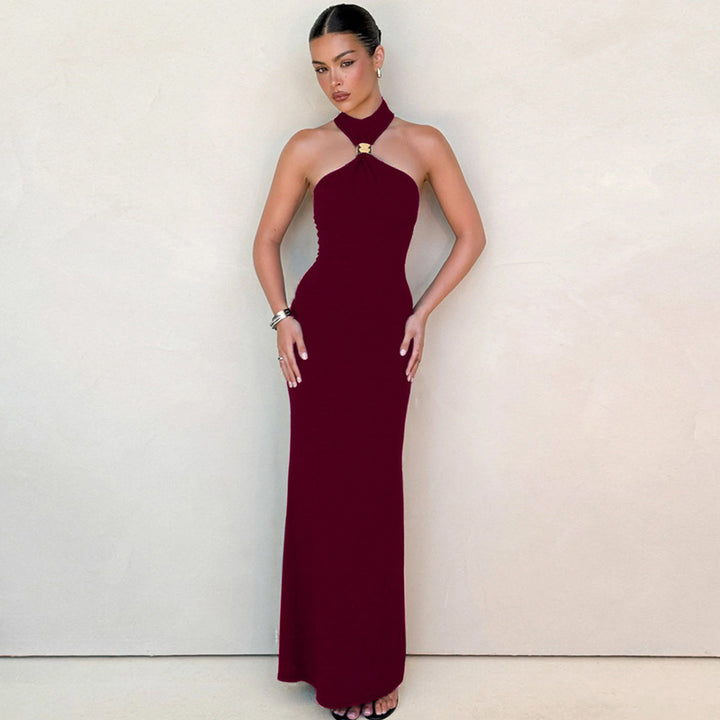 Damen Bodenlanges Abendkleid mit elegantem Halterneck Drune
