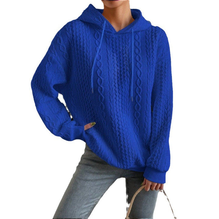Damen Hochwertiger Strickpullover mit Kapuze und dekorativem Zopfmuster Drune