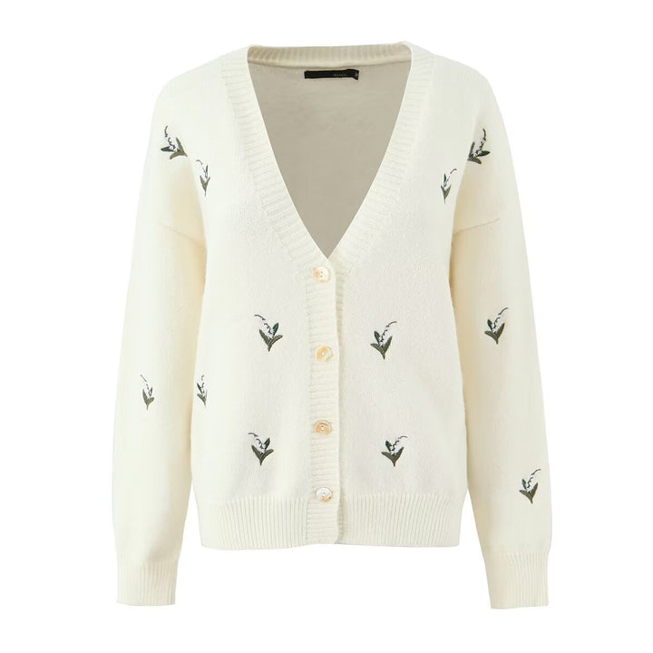 Damen Strickjacke mit floralem Design und Knopfleiste Drune