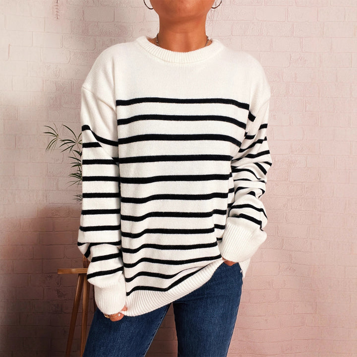 Damen lässiger gestreifter Pullover mit modernem Schnitt Drune