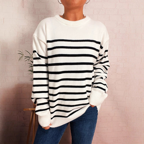 Damen lässiger gestreifter Pullover mit modernem Schnitt Drune