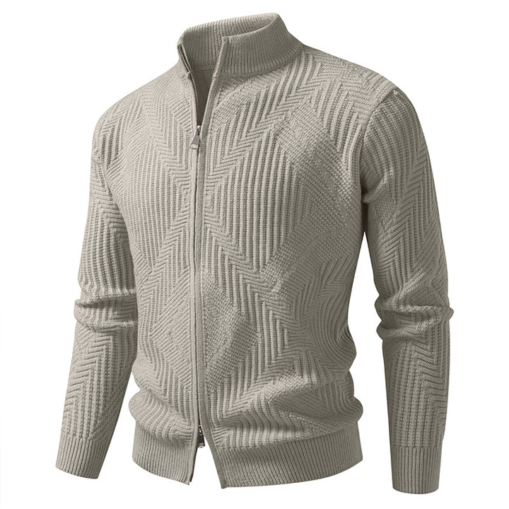 Herren nan Reißverschluss-Cardigan mit geometrischem Fischgrätstrick und Stehkragen Drune