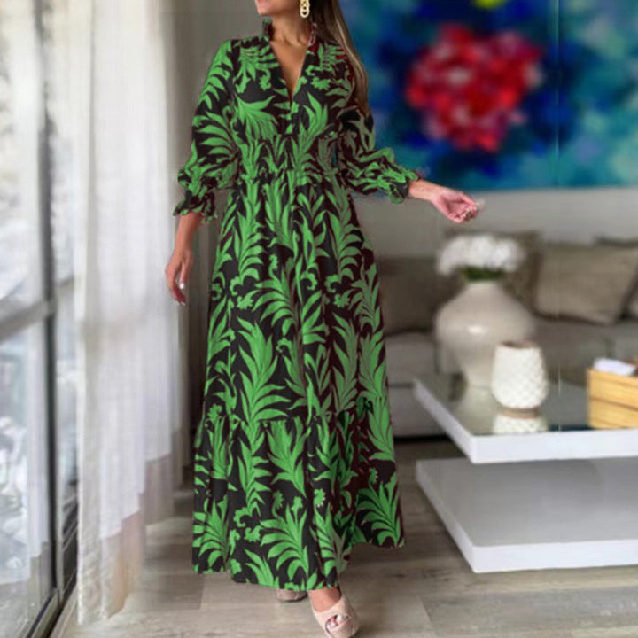 Damen Maxikleid mit floralem Design und voluminösen Ärmeln Drune