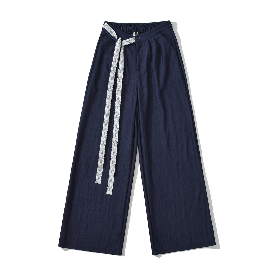 Damen weite Leinenhose mit elegante Bindegürtel Drune