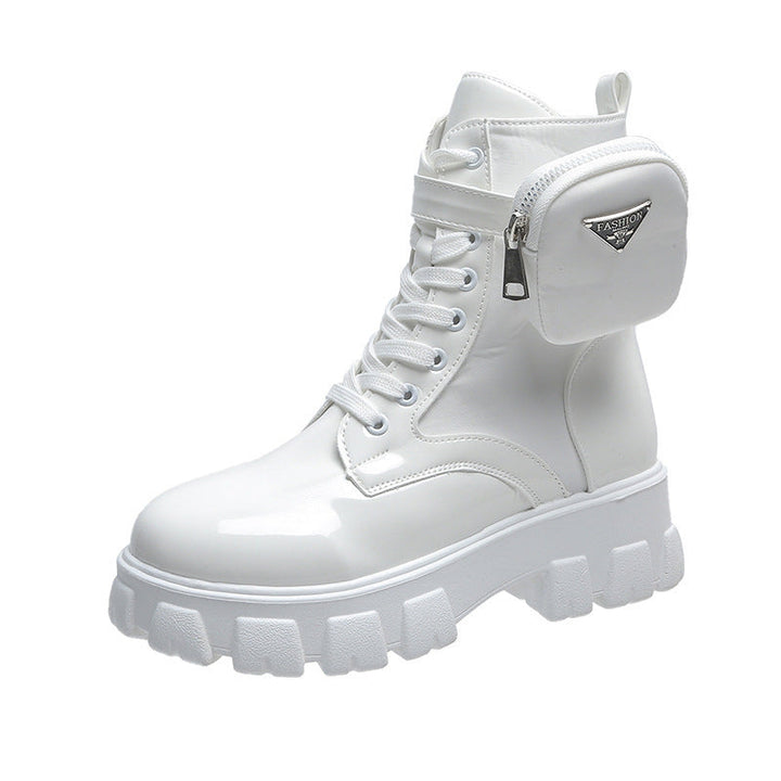 Damen nan Schnürhalbschaft-Boot im Utility-Style mit abnehmbarem Mini-Täschchen und Plateau-Profilsohle Drune