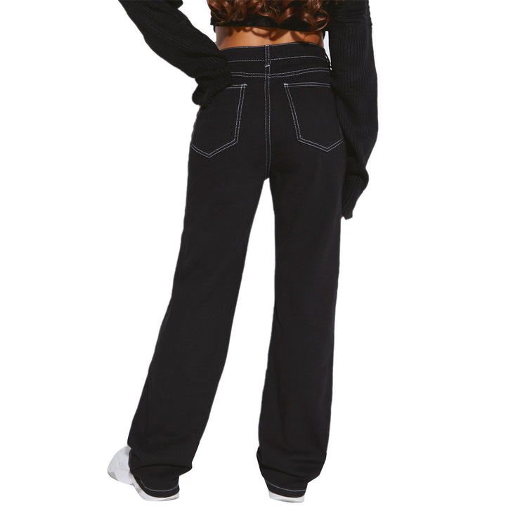 Damen breite High-Waist Jeans mit kontrastierenden Nähten und stilvollem Schnitt Drune