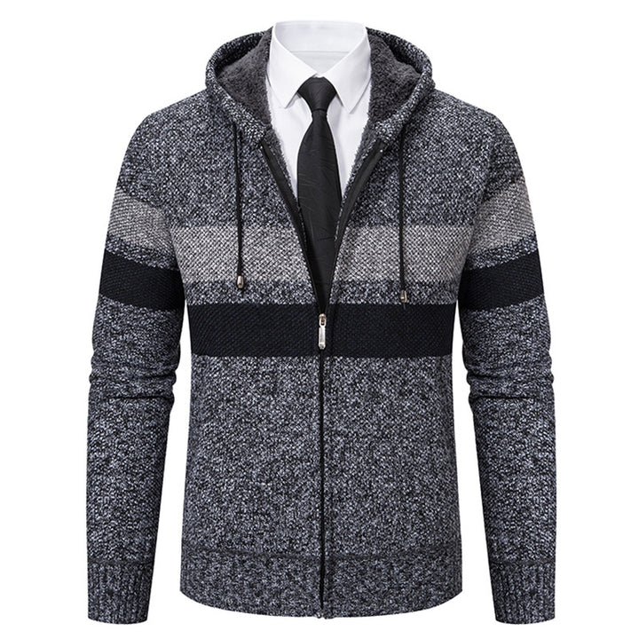 Herren nan gefütterte Kapuzen-Strickjacke mit Teddyfutter, durchgehendem Reißverschluss und kontrastierenden Streifen Drune