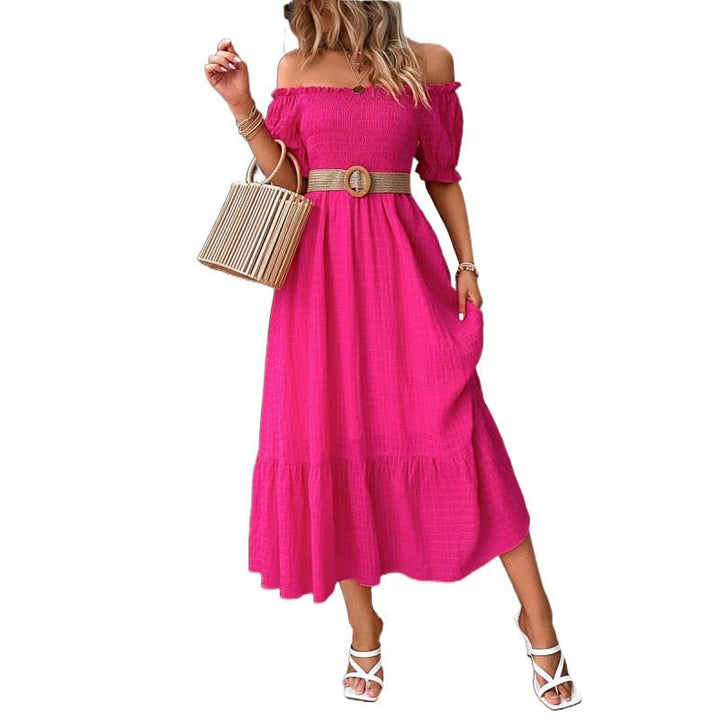 Damen Off-Shoulder Maxikleid mit voluminösen Ärmeln und fließendem Schnitt Drune