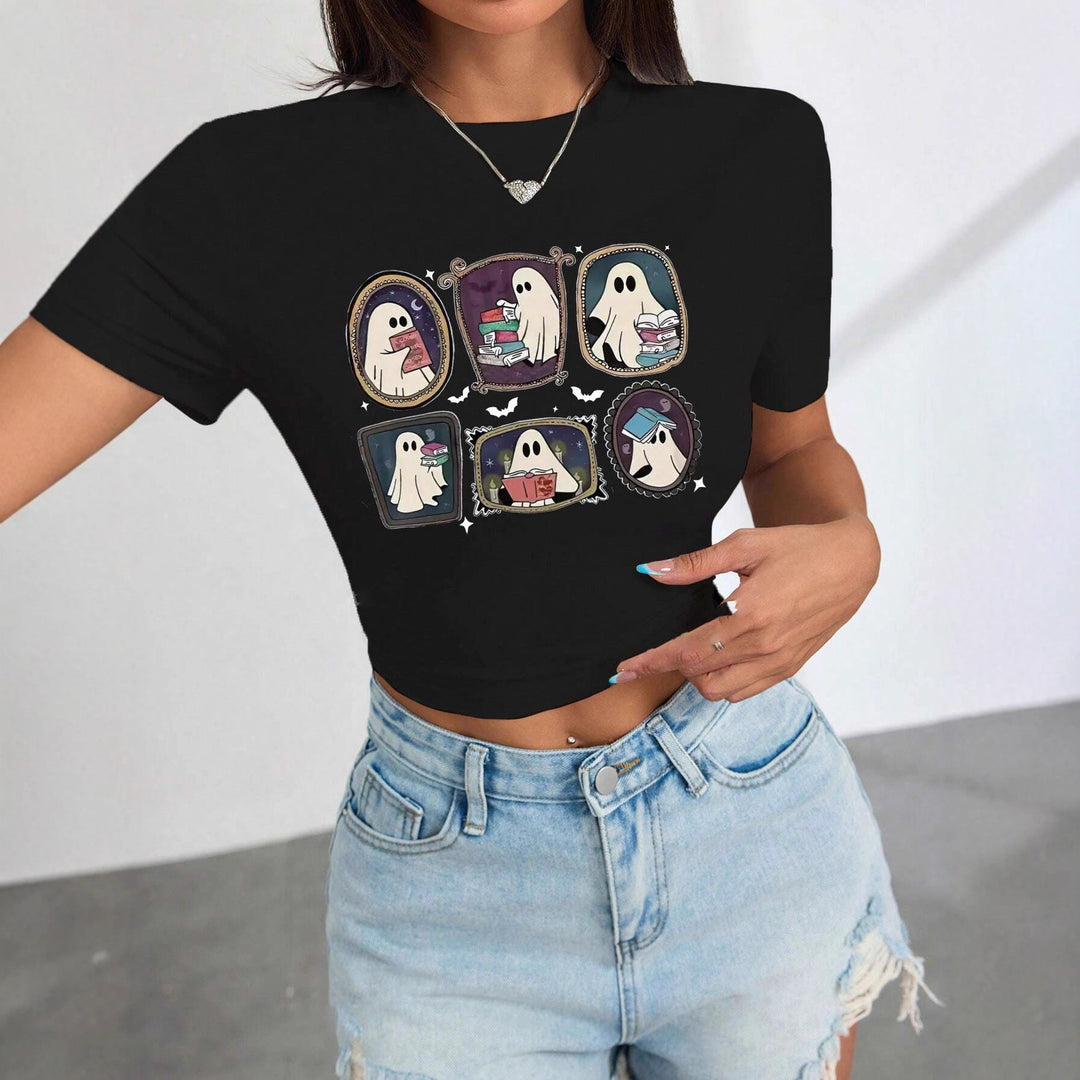 Damen Crop-T-Shirt mit verspieltem Geistermotiv Drune