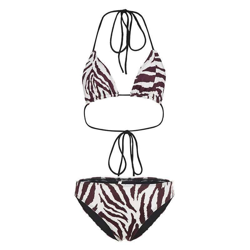 Damen Bikini-Set mit verstellbaren Bändern und modernem Zebra-Muster Drune