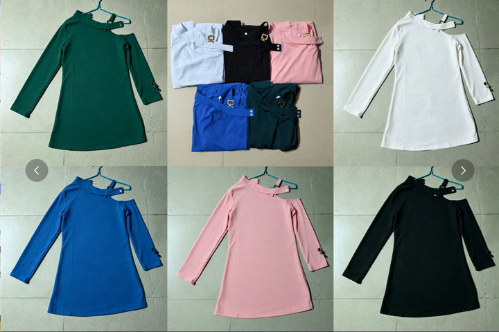Damen nan asymmetrisches Minikleid mit Stehkragen, Cut-Out-Schulter und Zierkettenträger Drune