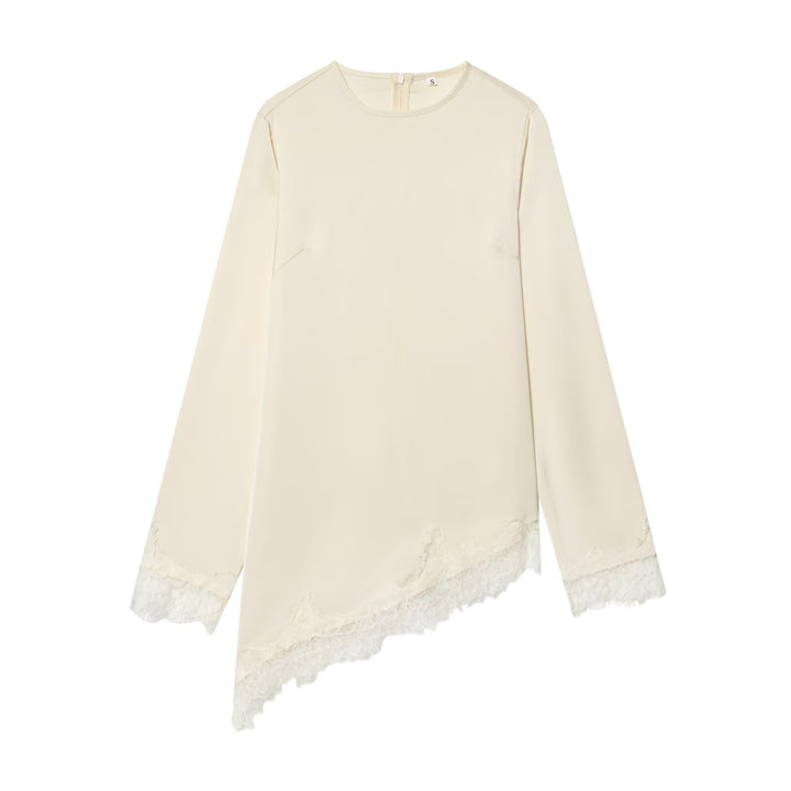 Damen asymmetrisches Blusenshirt mit Spitzenverzierung Drune