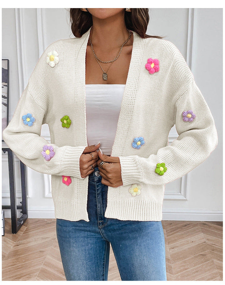 Drune | Handgehäkelter floral gestrickter Cardigan