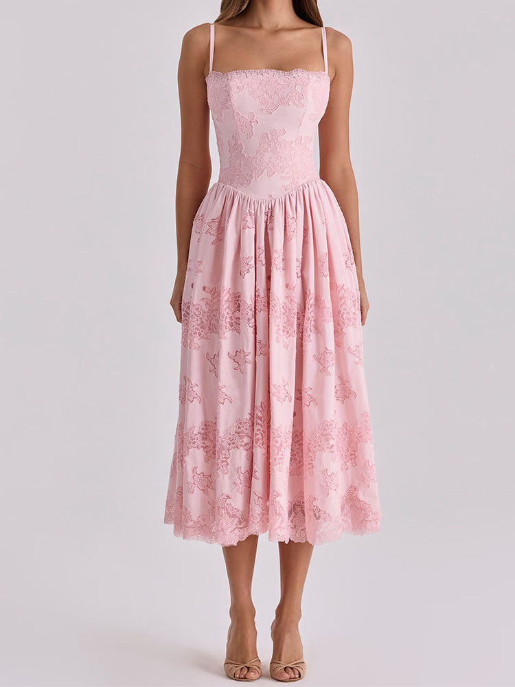 Damen Elegantes Maxikleid mit zarten Spitzenapplikationen Drune