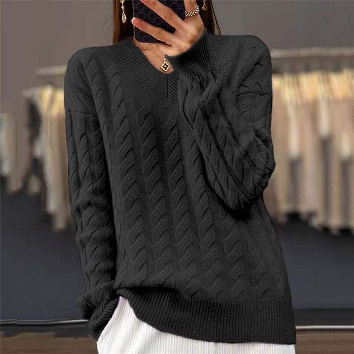 Drune | Strickpullover mit Flechtmuster und V-ausschnitt Acryl Weich und Warm