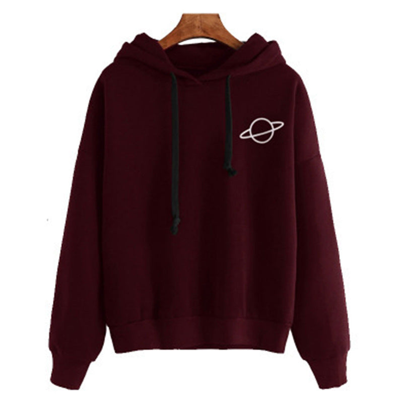 Damen Kapuzenpullover mit kreativem Planeten-Design und bequemen Schnitt Drune