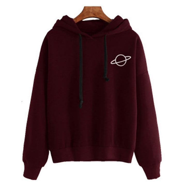 Damen Kapuzenpullover mit kreativem Planeten-Design und bequemen Schnitt Drune