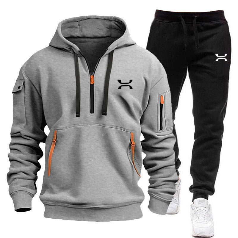 Drune Herren Hoodie-Trainingsanzug mit Reißverschlusstaschen