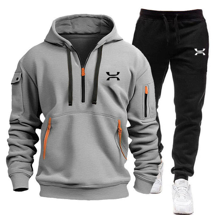Drune Herren Hoodie-Trainingsanzug mit Reißverschlusstaschen