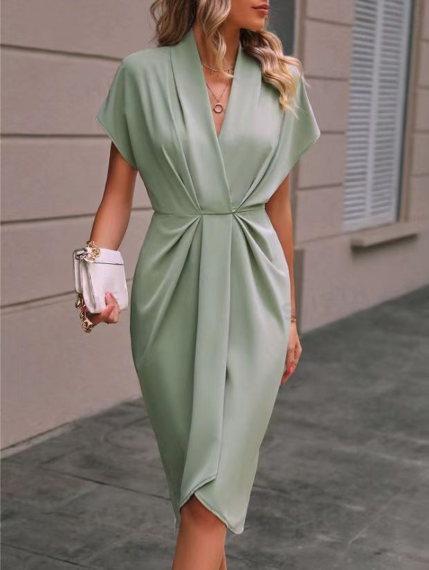 Damen Wickelkleid mit elegantem V-Ausschnitt und Drapierung Drune