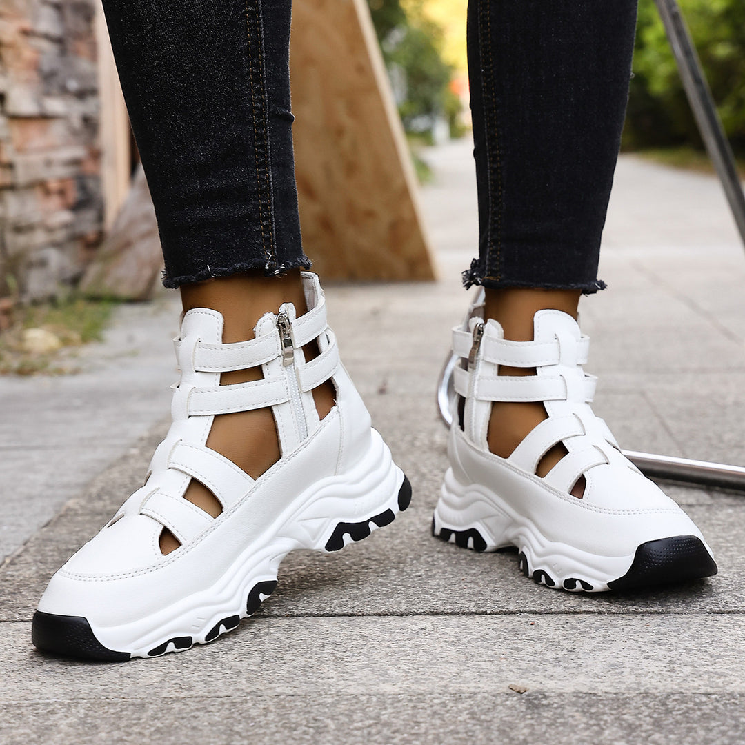 Damen  Keil-Sneaker-Sandalette mit Cut-Out Riemen, seitlichem Reißverschluss und profilierter Plateausohle Drune