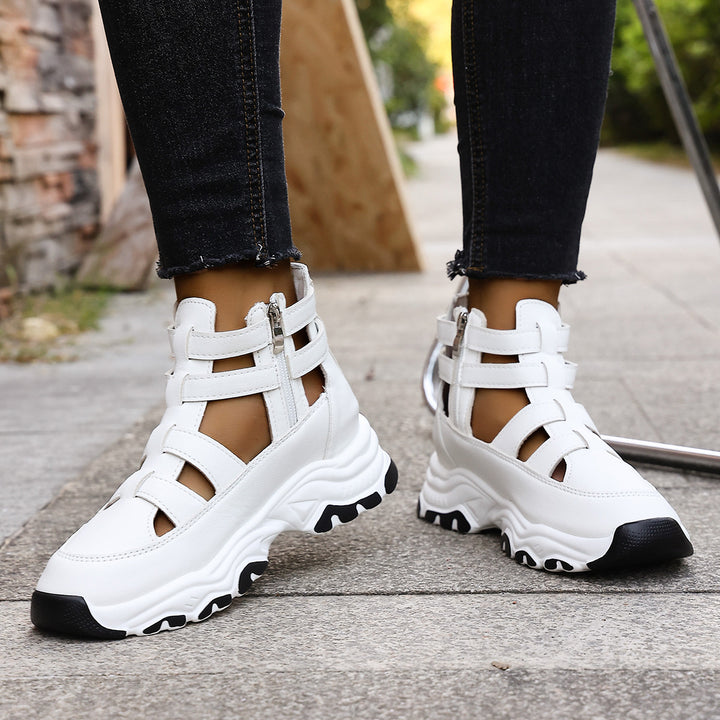Damen  Keil-Sneaker-Sandalette mit Cut-Out Riemen, seitlichem Reißverschluss und profilierter Plateausohle Drune