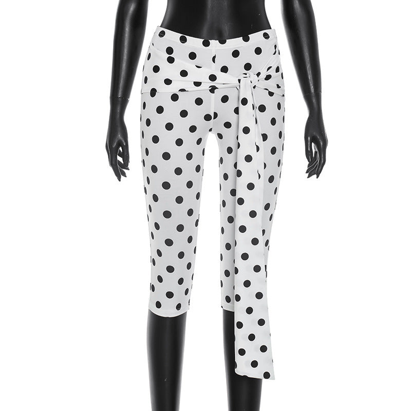 Damen Polka-Dot Culottes mit elegantem Bindegürtel Drune