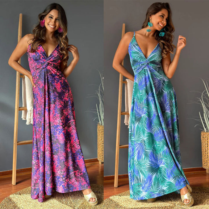 Damen Maxikleid mit verführerischem V-Ausschnitt und eleganter Drapierung Drune