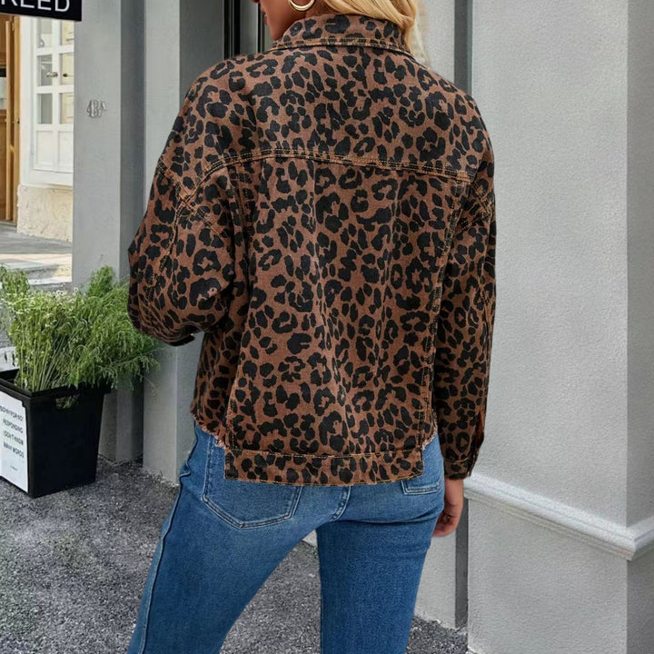 Damen Jeansjacke mit Leopardenmuster und lässigem Schnitt Drune