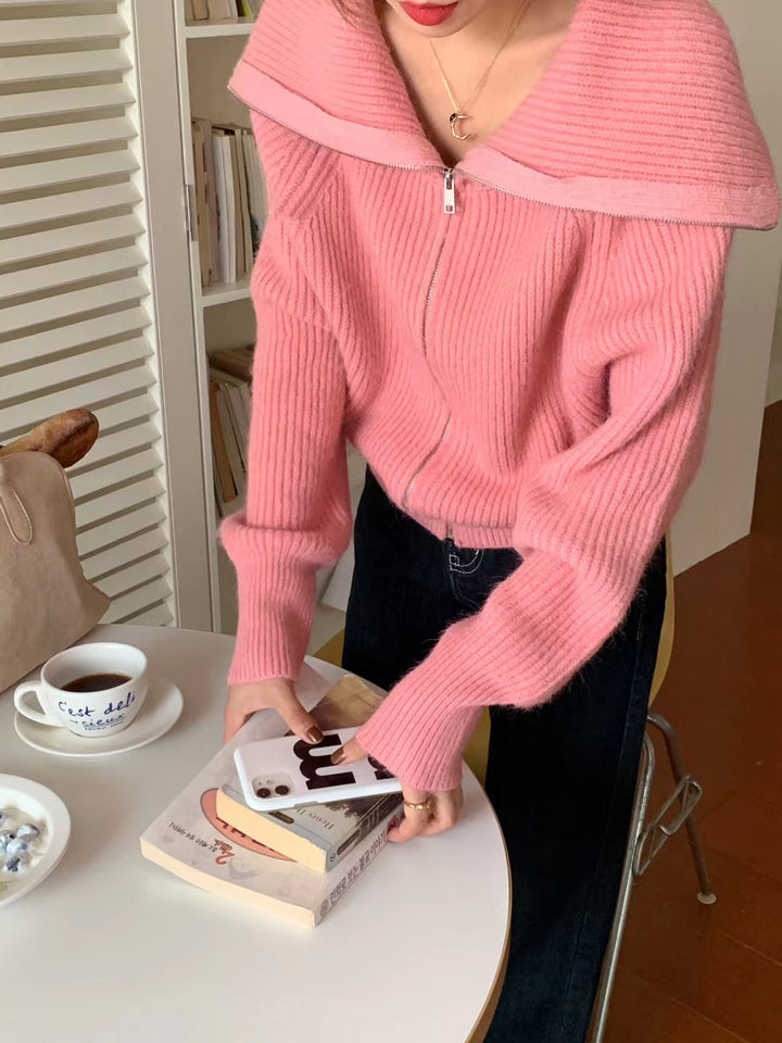 Damen gemütlicher Strickjacke mit offener Front und modischem Kragen Drune