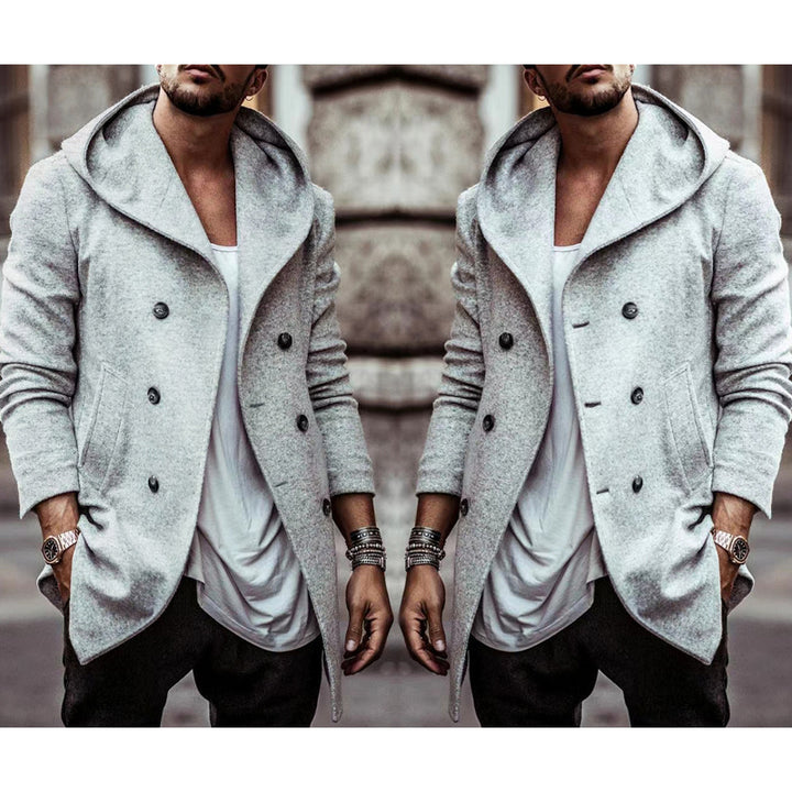 Herren stylischer Hoodie-Mantel mit doppelter Knopfreihe und weitem Kragen Drune