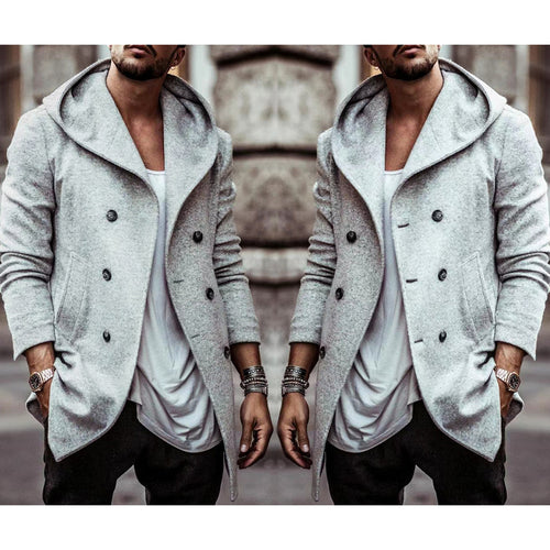 Herren stylischer Hoodie-Mantel mit doppelter Knopfreihe und weitem Kragen Drune