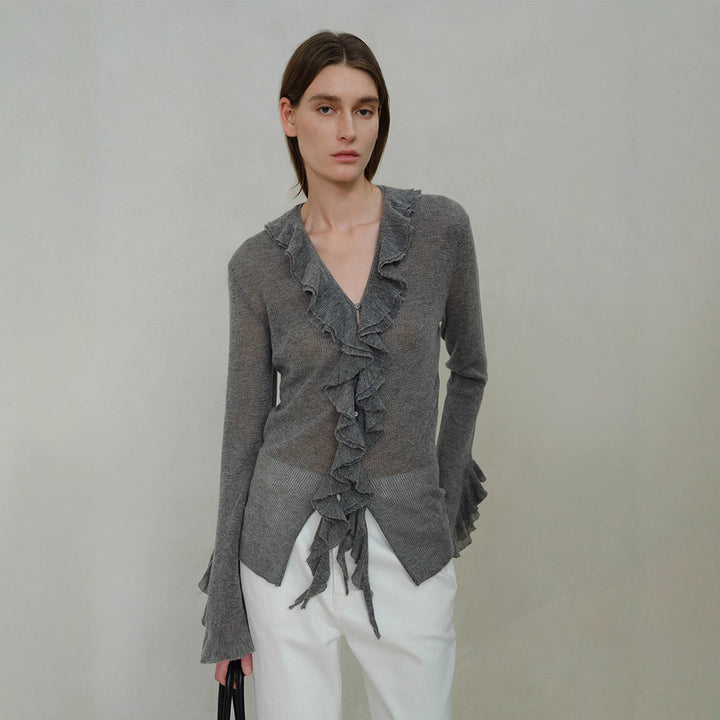 Damen Strickpullover mit Rüschenverzierung Drune