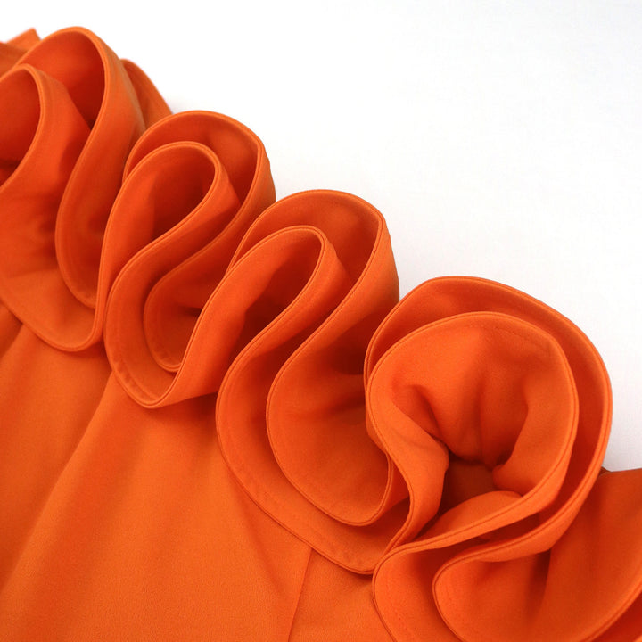 Damen Elegantes Maxikleid mit asymmetrischen Rüschen und Schlitz Drune