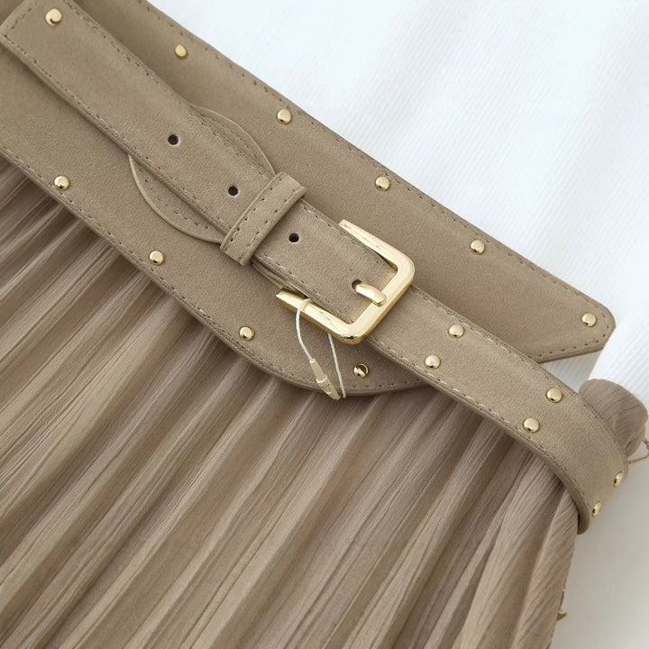Damen Maxikleid mit raffiniertem Rüschendesign und elegantem Gürtel Drune