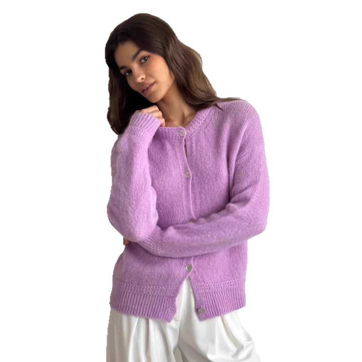 Damen kuschelige Strickjacke mit knöpfbarem Design und voluminösen Ärmeln Drune