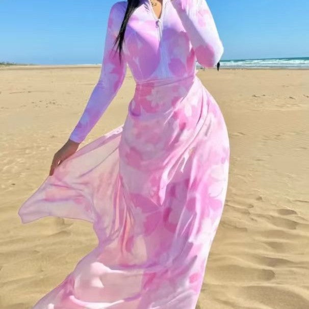 Damen Strandkleid mit Reißverschluss und langen Ärmeln Drune