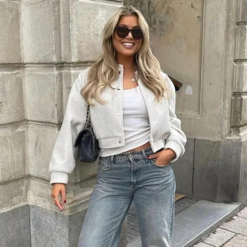 Damen nan kurz geschnittene Bomberjacke mit Rippbündchen Drune