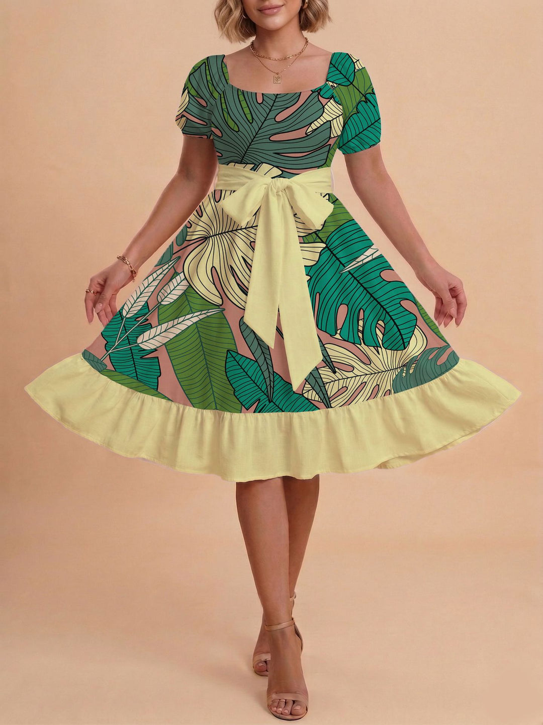 Damen Verspieltes Maxikleid mit Bärenmuster und taillierbarem Band Drune