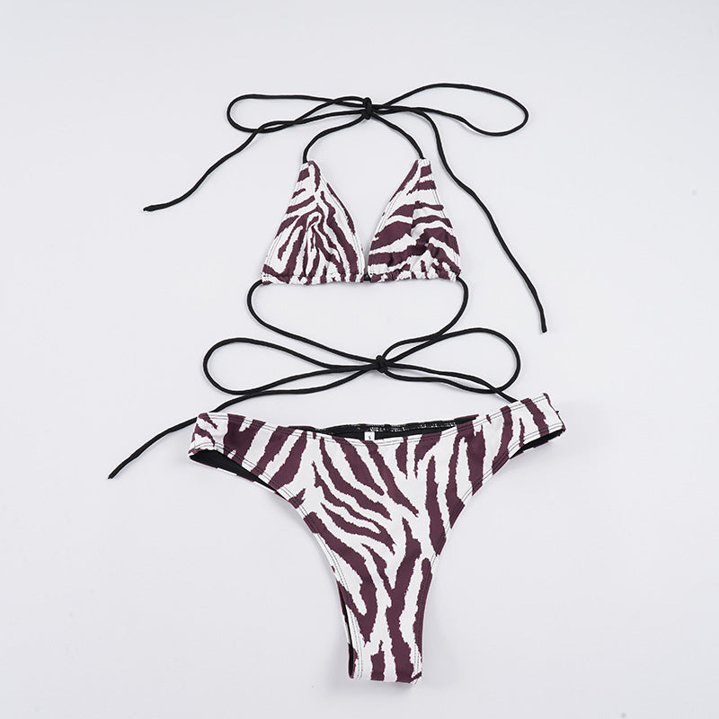 Damen Bikini-Set mit verstellbaren Bändern und modernem Zebra-Muster Drune