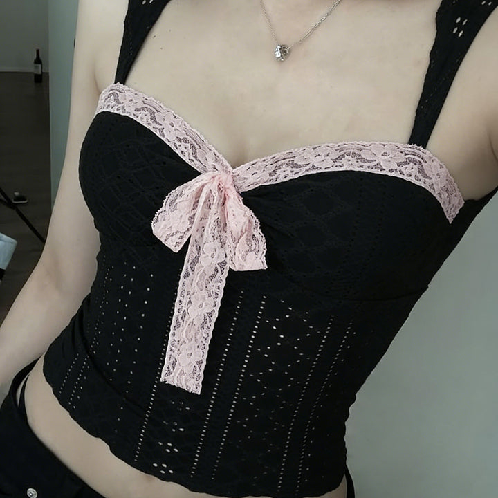 Damen Spitzen-Camisole mit dekorativem Bindeband Drune