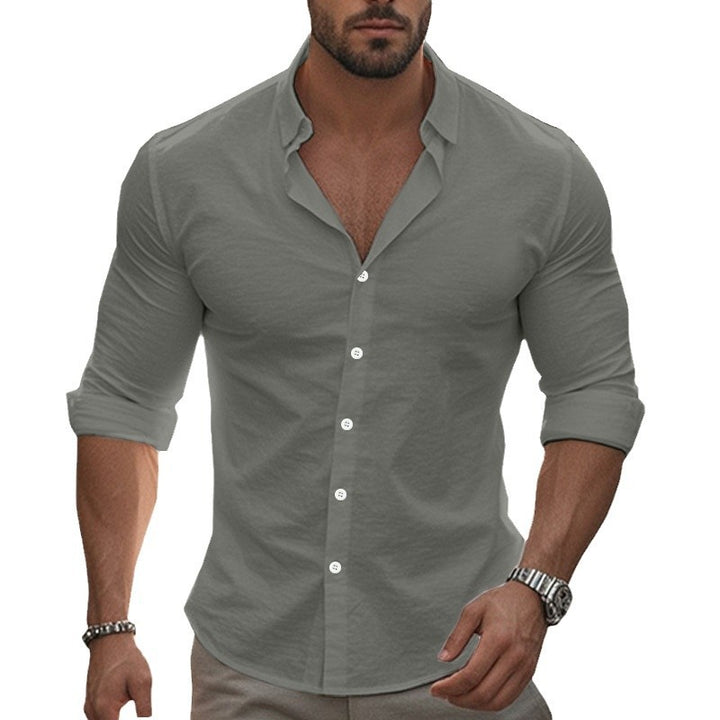 Herren elegantes Langarm-Hemd mit strukturierter Oberfläche und modischem Kragen Drune