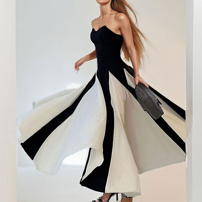 Damen Abendkleid mit trägerlosem Design und elegantem Farbkontrast Drune