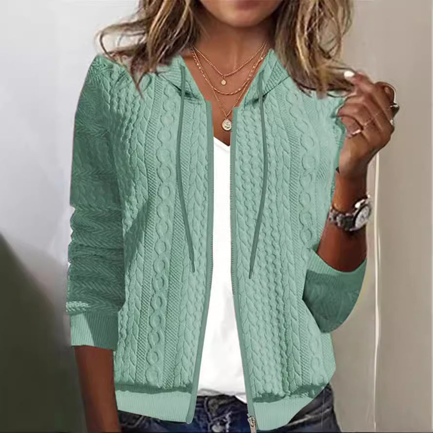 Damen Strickjacke mit feinem Zopfmuster und Kapuze Drune