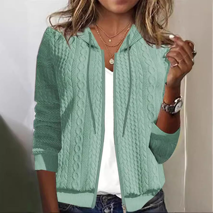 Damen Strickjacke mit feinem Zopfmuster und Kapuze Drune