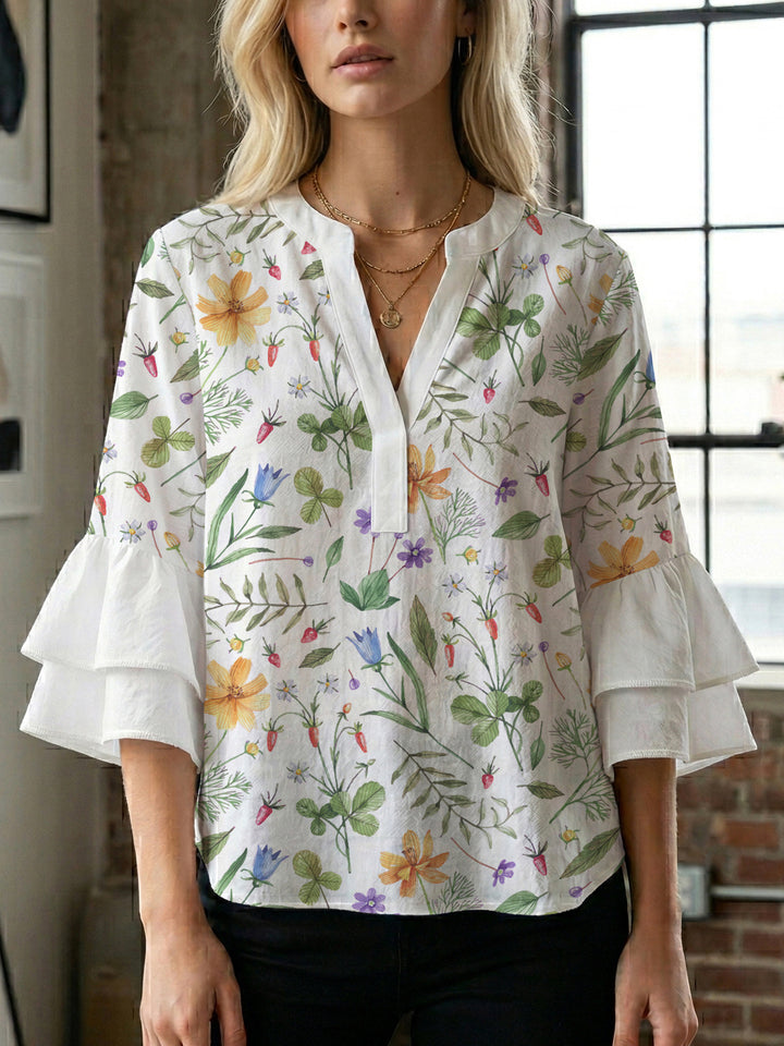 Damen Blusenshirt mit voluminösen Ärmeln und floralem Muster Drune