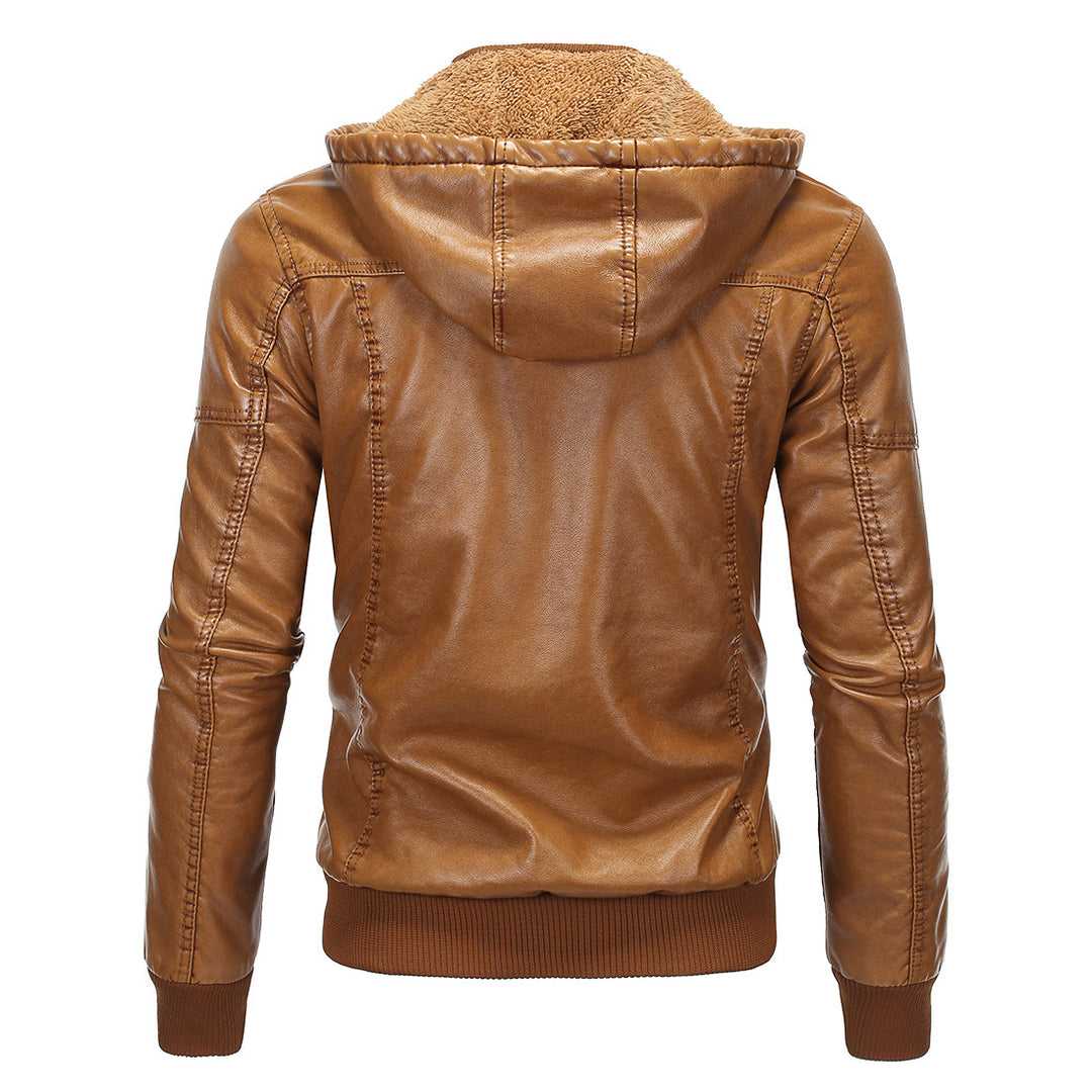 Herren Stilvolle Kapuzen-Faux-Lederjacke Drune