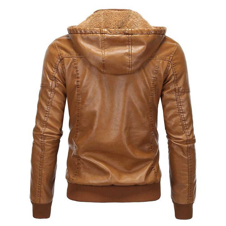 Herren Stilvolle Kapuzen-Faux-Lederjacke Drune
