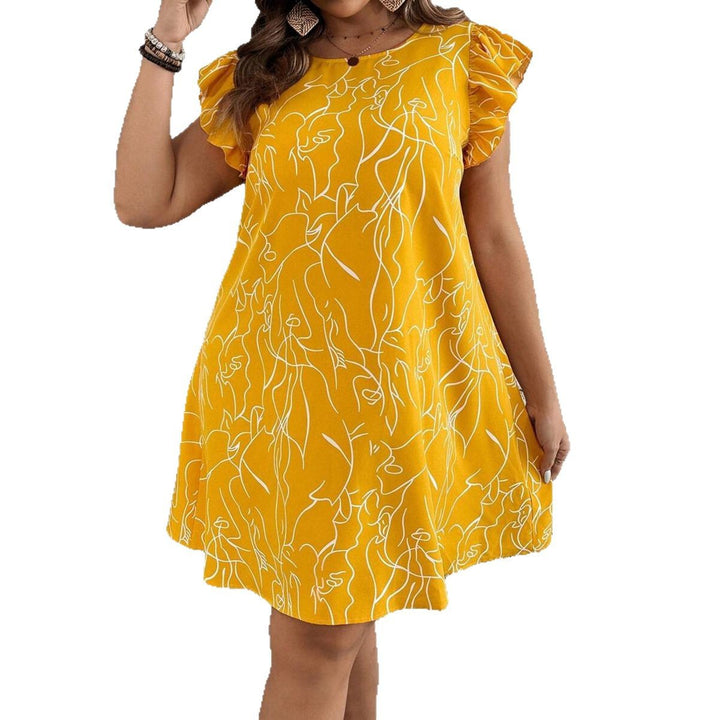 Damen Freizeitkleid mit Rüschendetails und einzigartigem grafischen Druck Drune